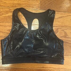 Black Racerback Sports Bra with Glossy Finish